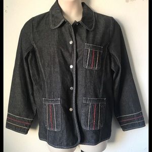Denim & Co Black Denim Jacket L QVC Lined Long